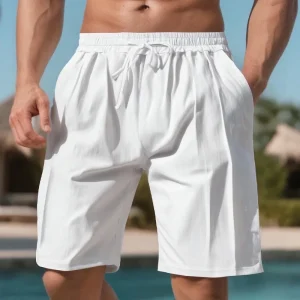 Men Light Blue Quick Dry Beach Shorts Elastic Drawstring Waist, Loose Swim Trunks, Lightweight Casual