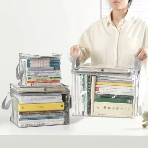 Foldable Transparent Storage Organizer Box Collapsible with Handle for Books Toys Office Supplies Dorm Classroom Home