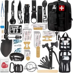 217-Piece Survival Kit with First Aid Kit And Survival Tools Molle Storage Bag for Outdoor Activities Adventure Travel, Camping, Hiking.